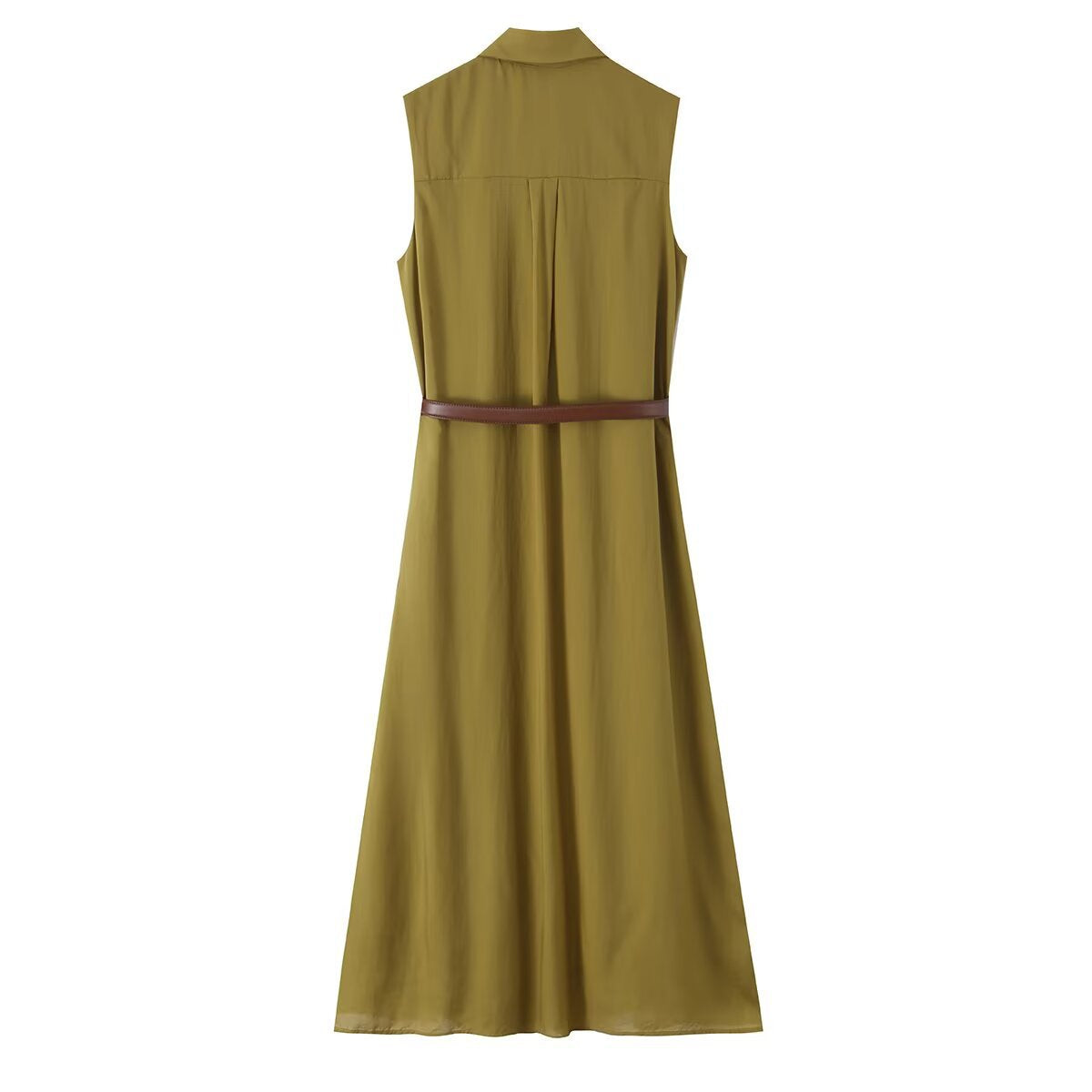 Women's sleeveless shirt dress with pleats, button placket and belt Chichicherry