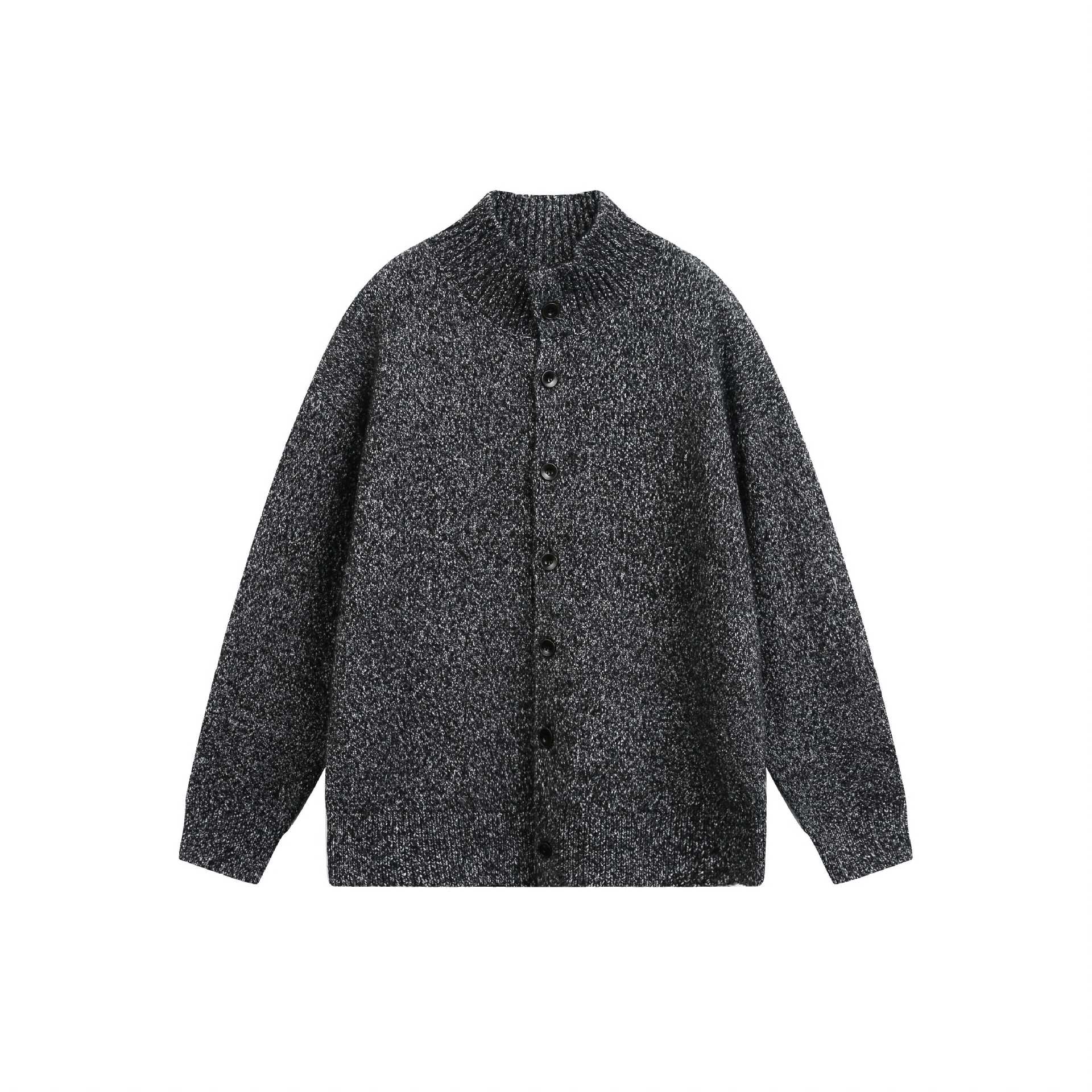 Women's Oversized Cardigan with Raised Ribbed Collar and Wooden Button Closure Chichicherry