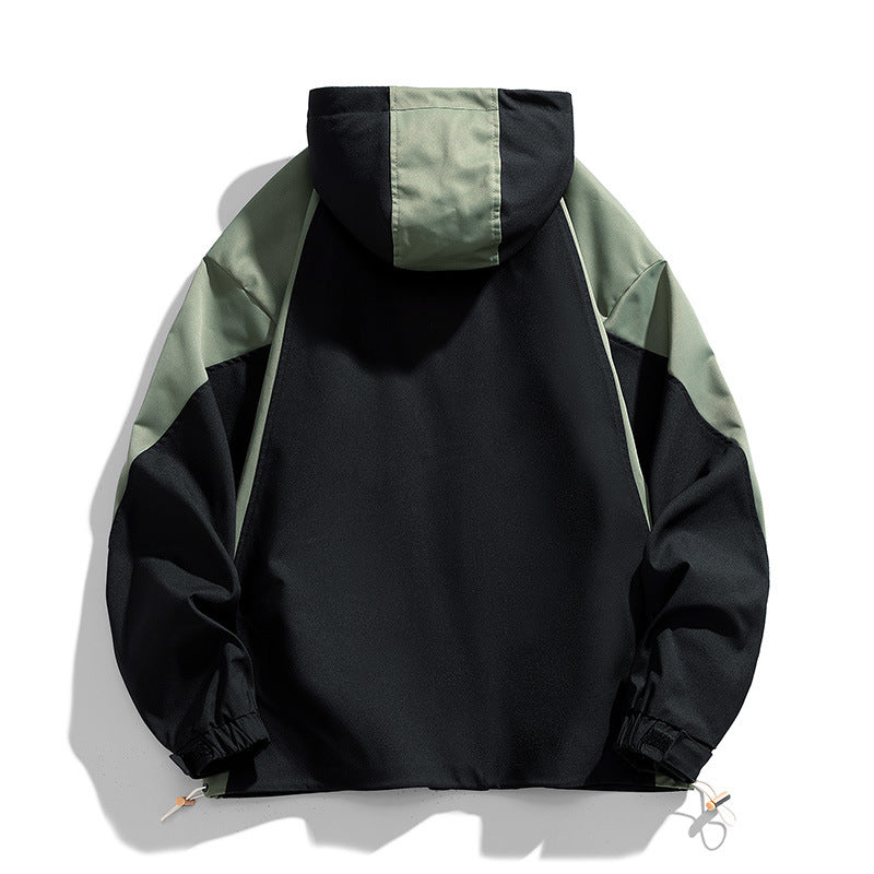 Men Water-Repellent Hooded Field Jacket in Colorblock Utility Design with Chest Pocket Chichicherry