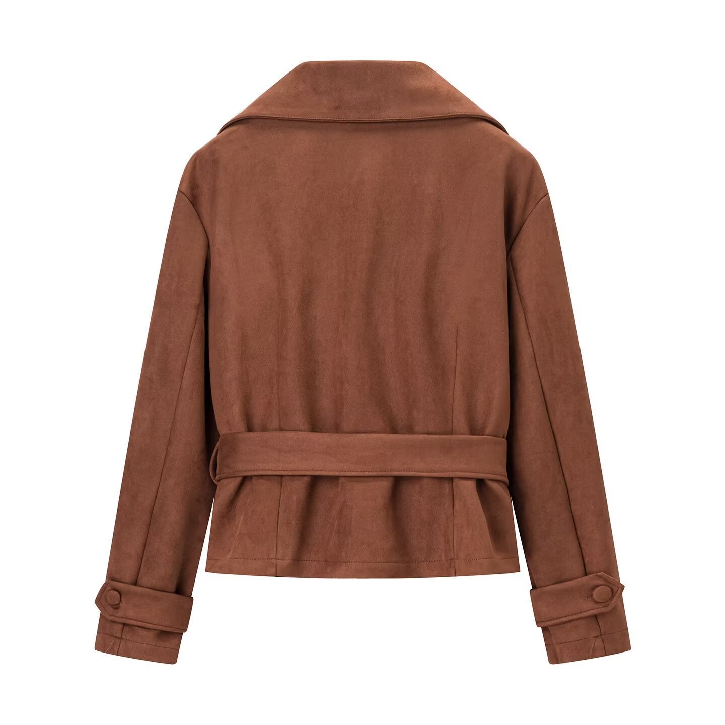 Women's short jacket in suede look with waist belt and large lapel Chichicherry