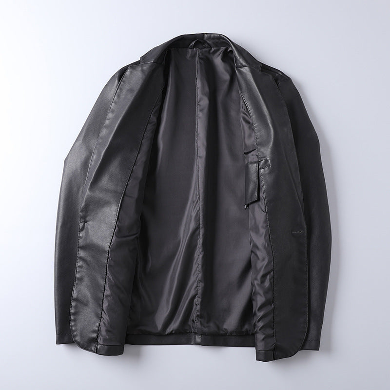 Men's elegant faux leather blazer with tailored fit and single-button closure Chichicherry