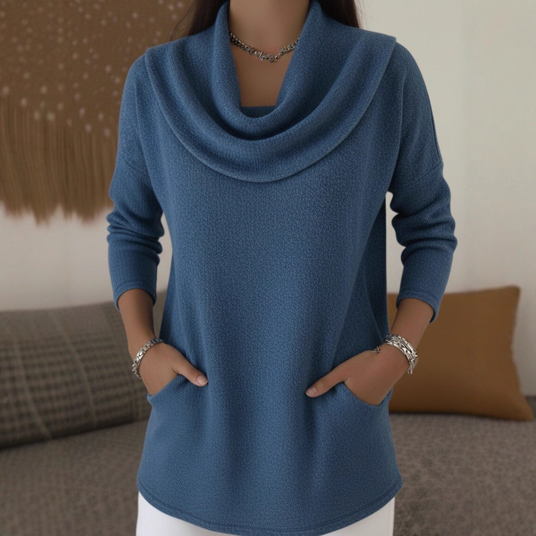 Women's Cozy Fine Knit Sweater with Shawl Collar and Pockets Chichicherry
