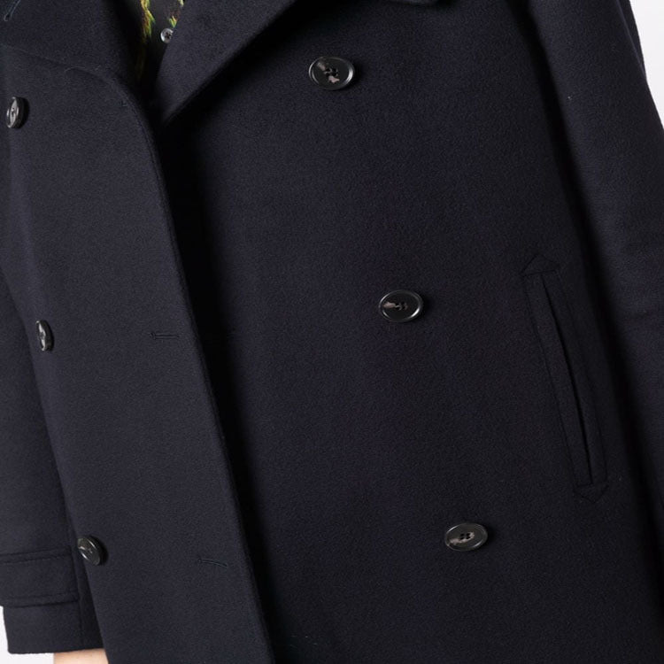 Women's Figure-Hugging Double-Breasted Wool Blend Long Coat with Draped Lapel Chichicherry
