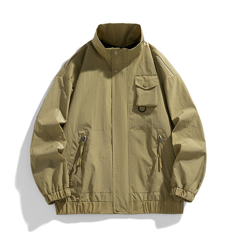 Men's lightweight technical utility transition jacket with stand-up collar and multifunction pockets Chichicherry