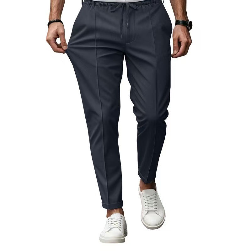 Men's elegant straight-cut chino jogging pants with crease, elastic waistband and drawstring Chichicherry