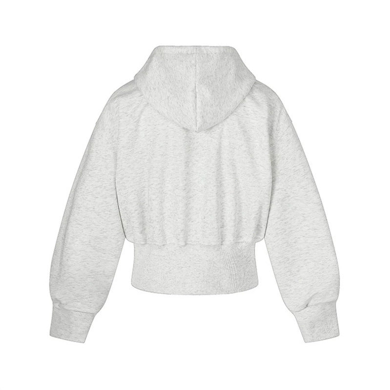 Women's short-cut zip hoodie with metallic stud detailing and wide ribbed hem Chichicherry