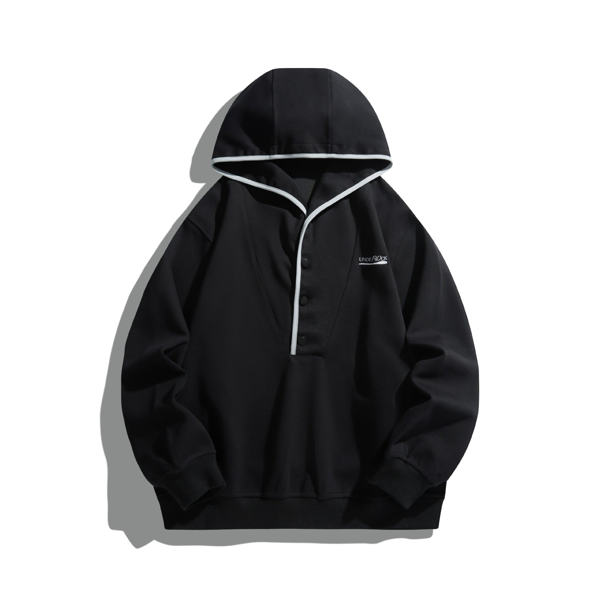 Unisex hoodie sweatshirt with snap placket and contrast piping Chichicherry