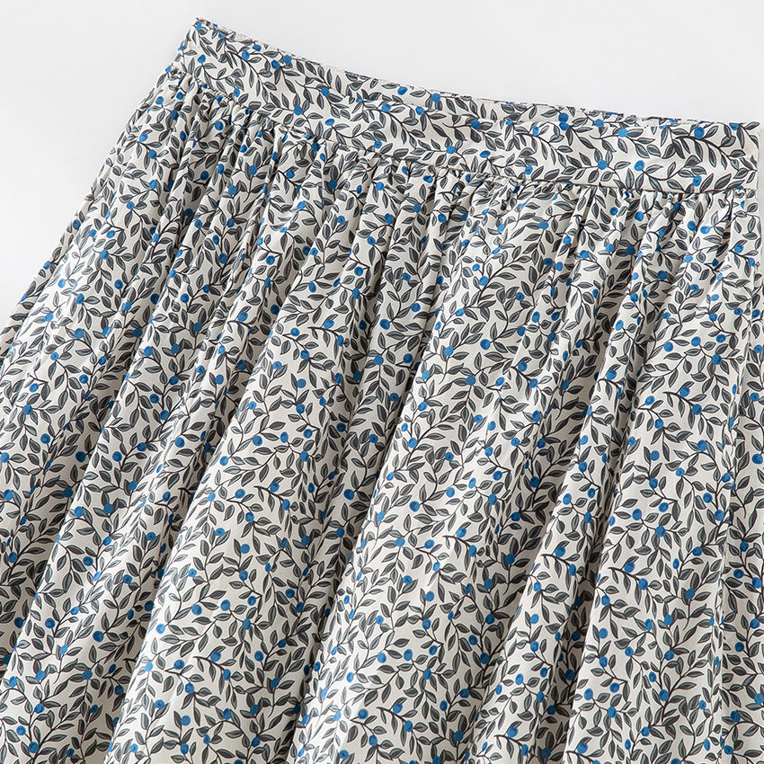 Women's midi skirt with pleated look, gathered waistband and floral print Chichicherry