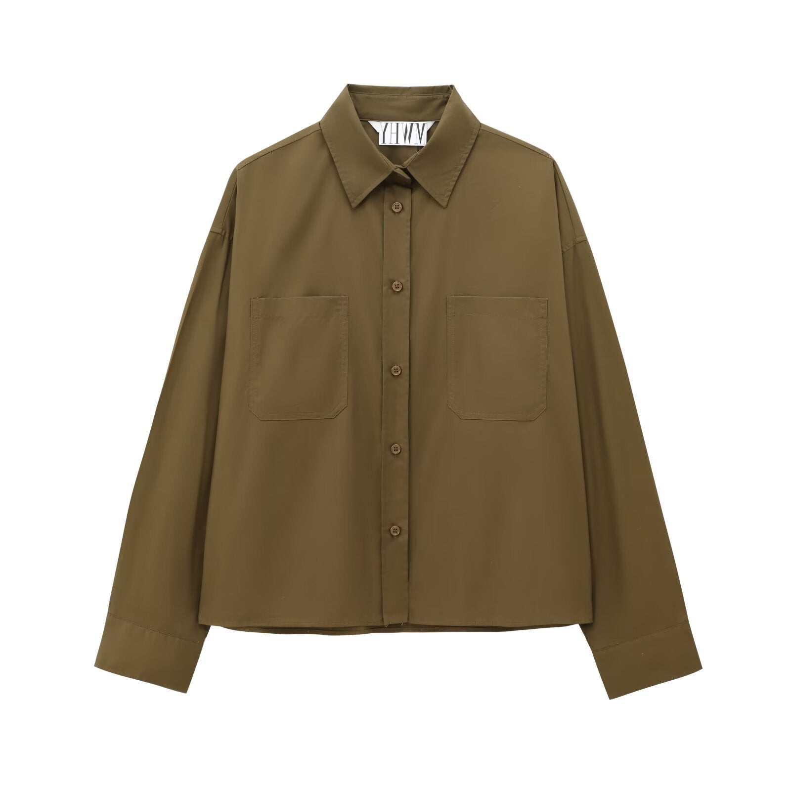 Women's Boxy Cropped Shirt Jacket with Patch Chest Pockets Chichicherry
