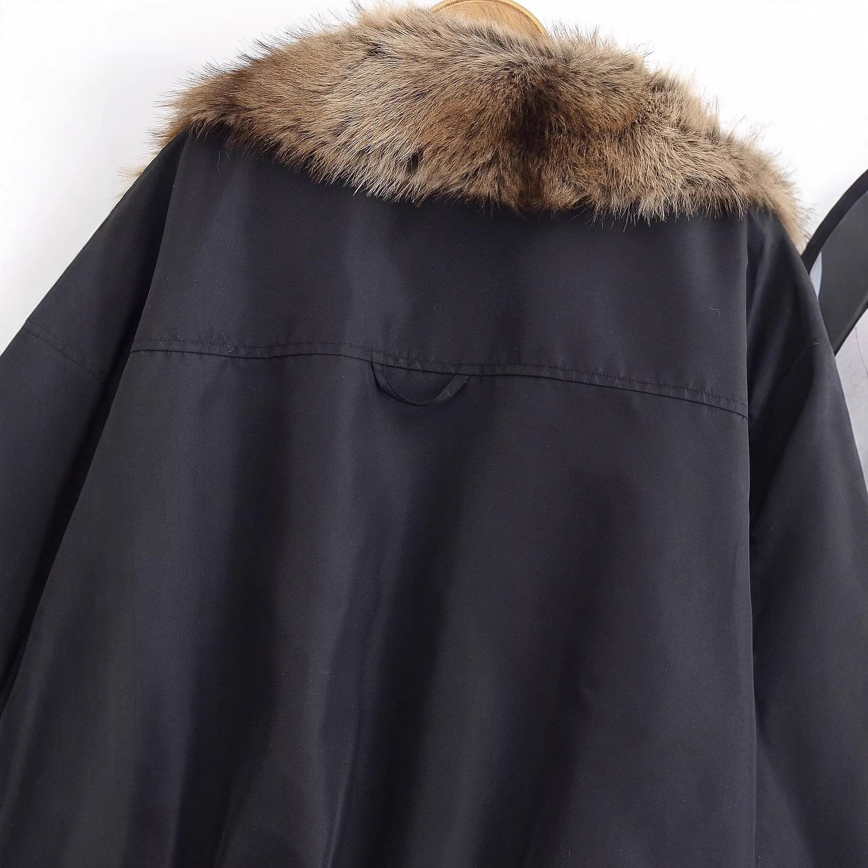 Ladies Short Quilted Bomber Jacket with Voluminous Faux Fur Shawl Collar Chichicherry