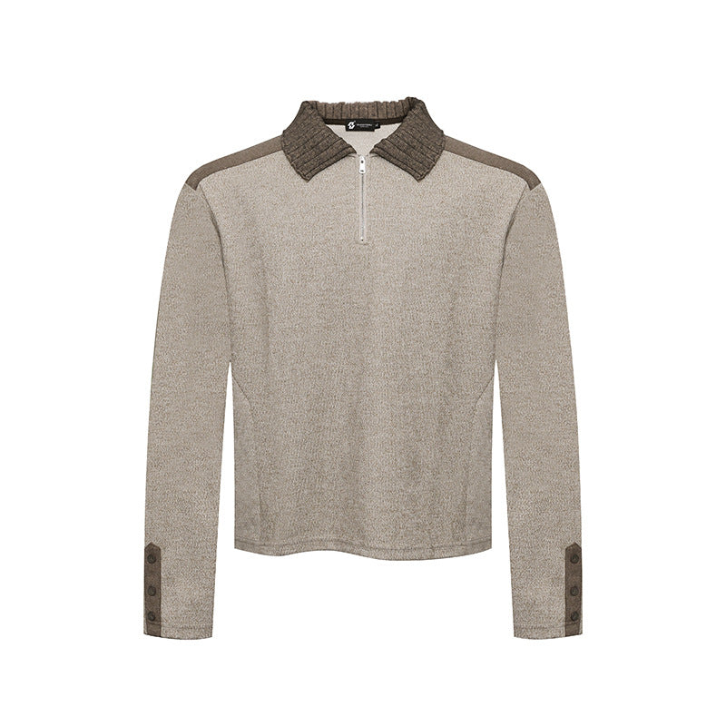 Women's Long Sleeve Polo Shirt with Half Zip, Contrast Shoulders and Button Cuffs Chichicherry