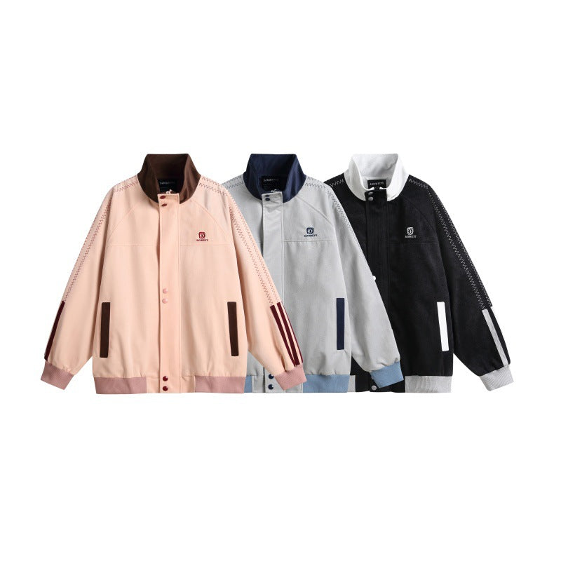 Men's bomber jacket in boxy cut with high stand-up collar, snap button placket and contrast piping Chichicherry