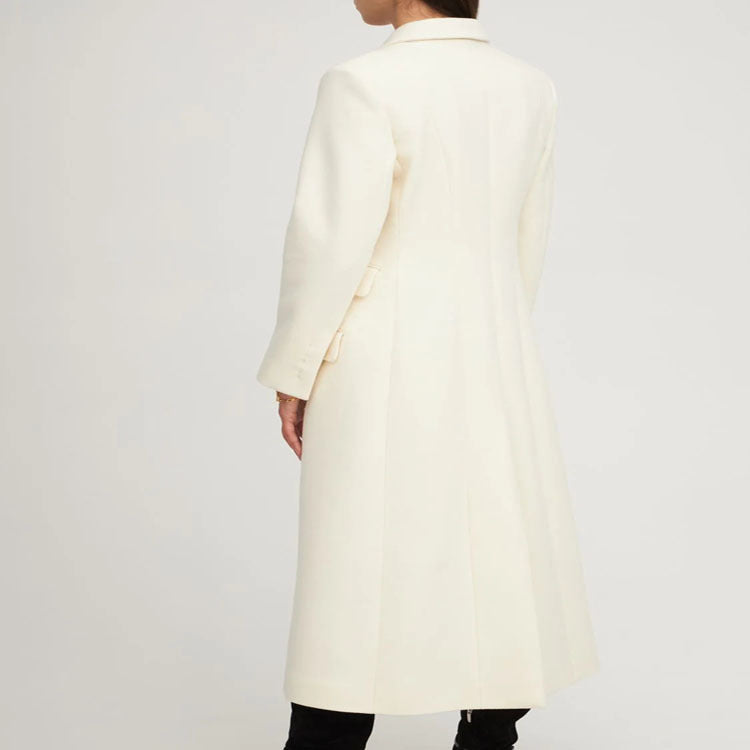 Women's long coat in a minimalist blazer style with concealed button placket and triple flap pocket Chichicherry