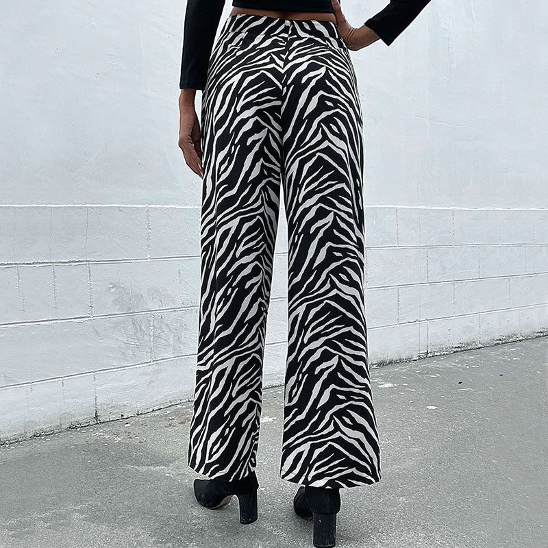 Women's Wide Palazzo Pants with Animal Zebra Pattern, High Waist and Belt Loops Chichicherry