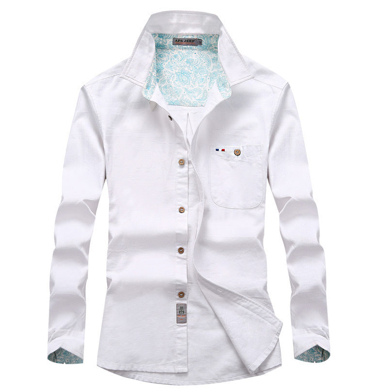 Men's long-sleeve shirt in worker canvas style with chest pocket and patterned collar lining Chichicherry