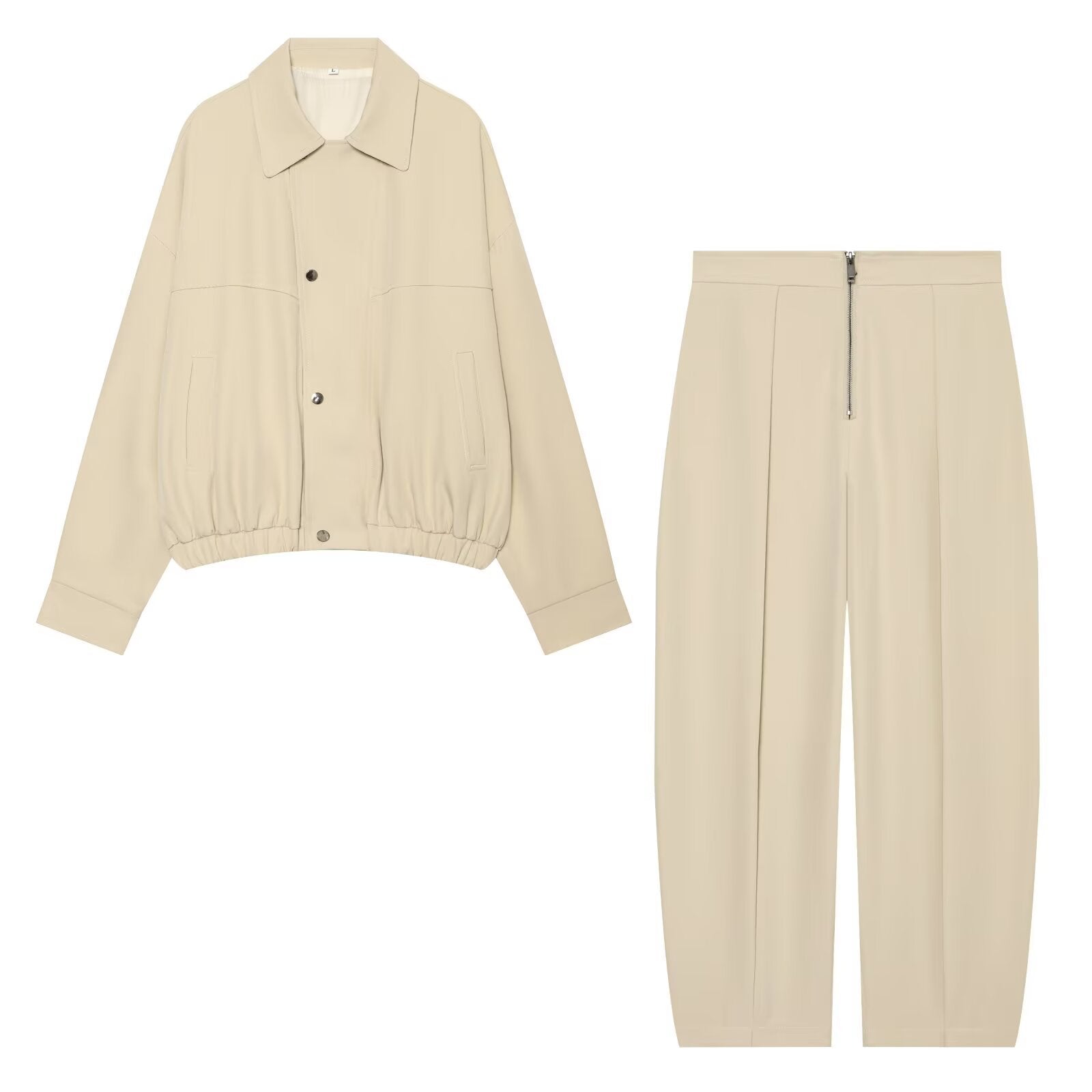 Women wide cropped pants with high waist, pleats and visible front zipper Chichicherry