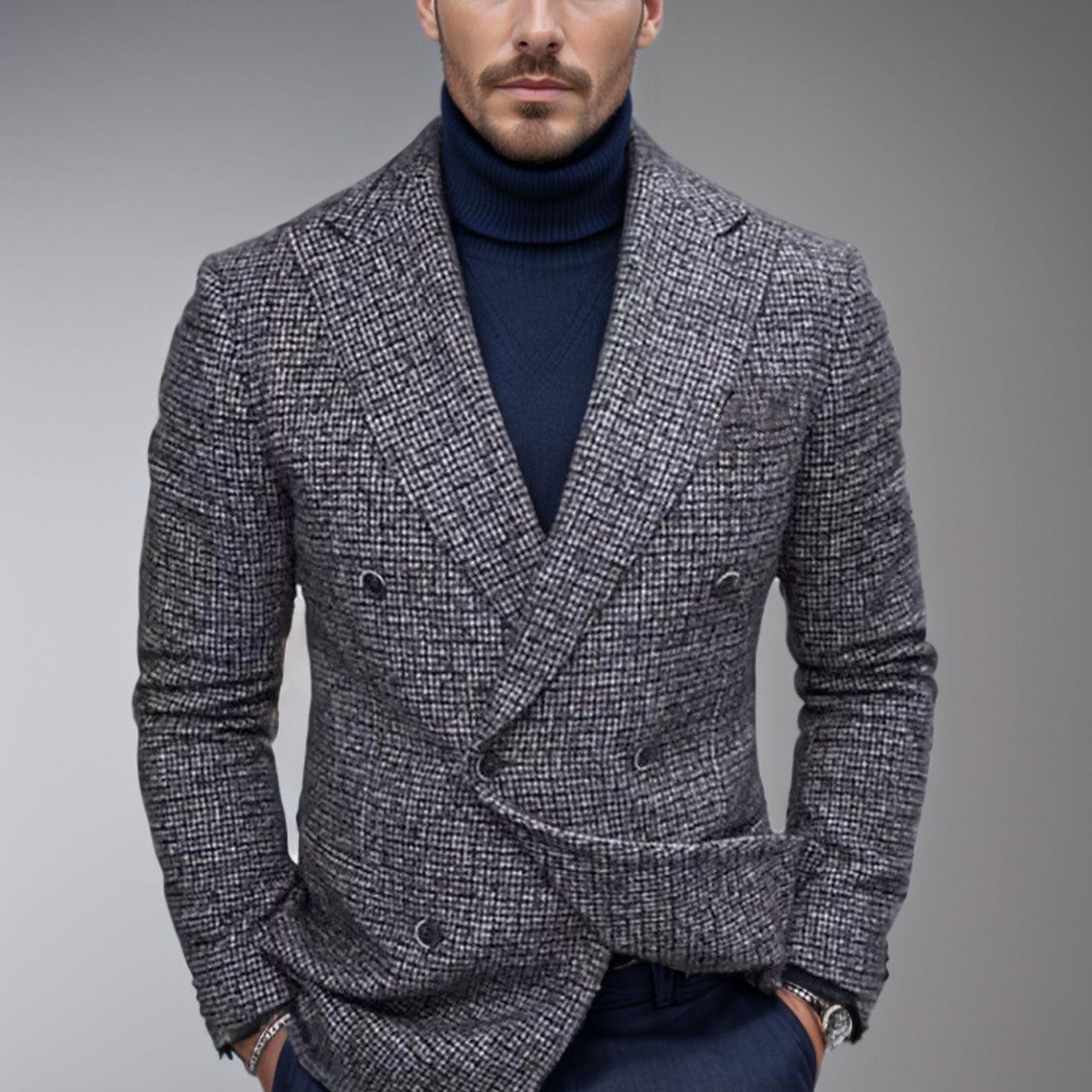 Men's Double-Breasted Textured Blazer with Tailored Fit Chichicherry