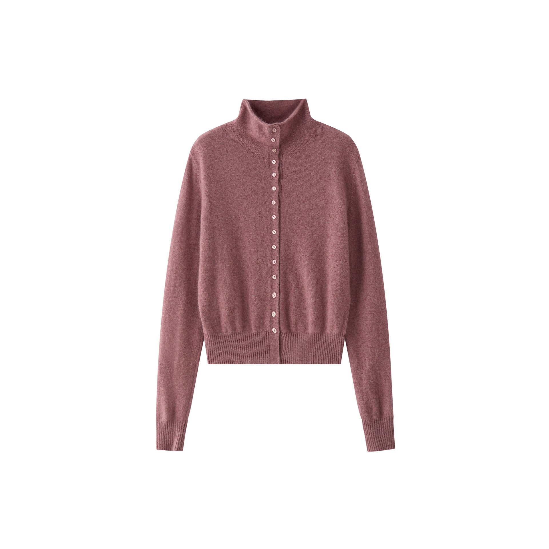 Women's Fluffy Button Cardigan with High Stand-Up Collar and Ribbed Hem Chichicherry