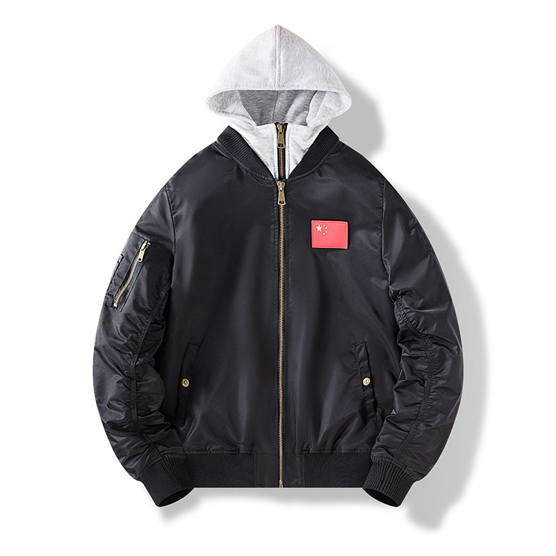 Men's nylon bomber jacket with integrated sweat hood and sleeve utility pocket Chichicherry
