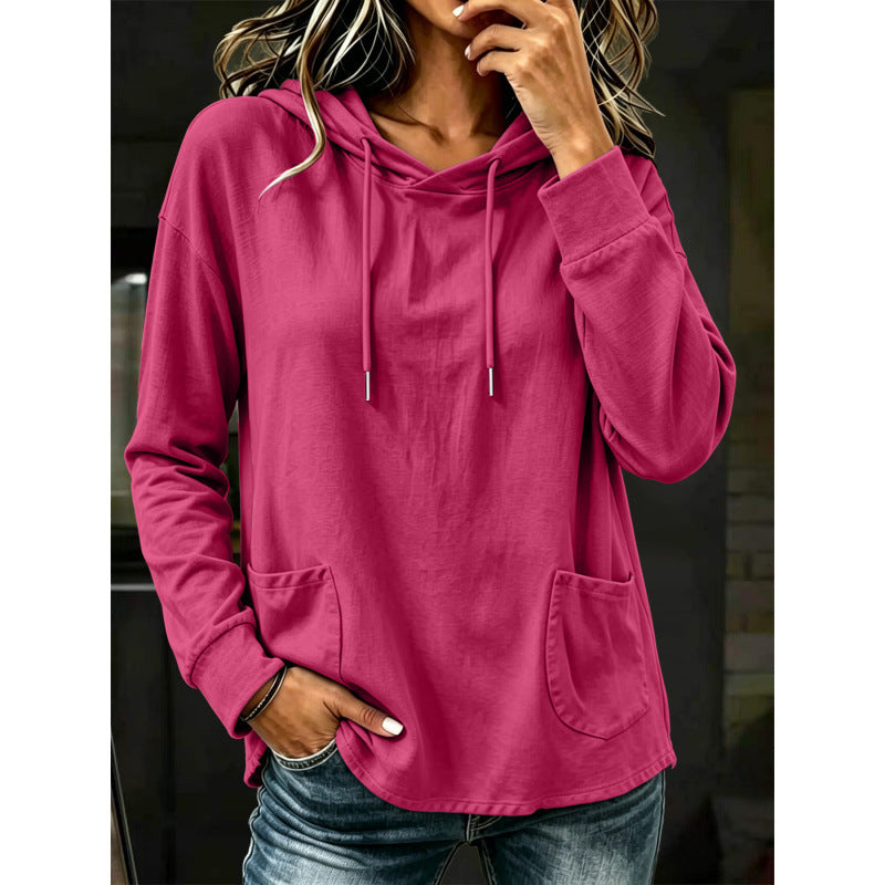 Women's Loose Hoodie with Patch Front Pockets and Extended Back Hem Chichicherry