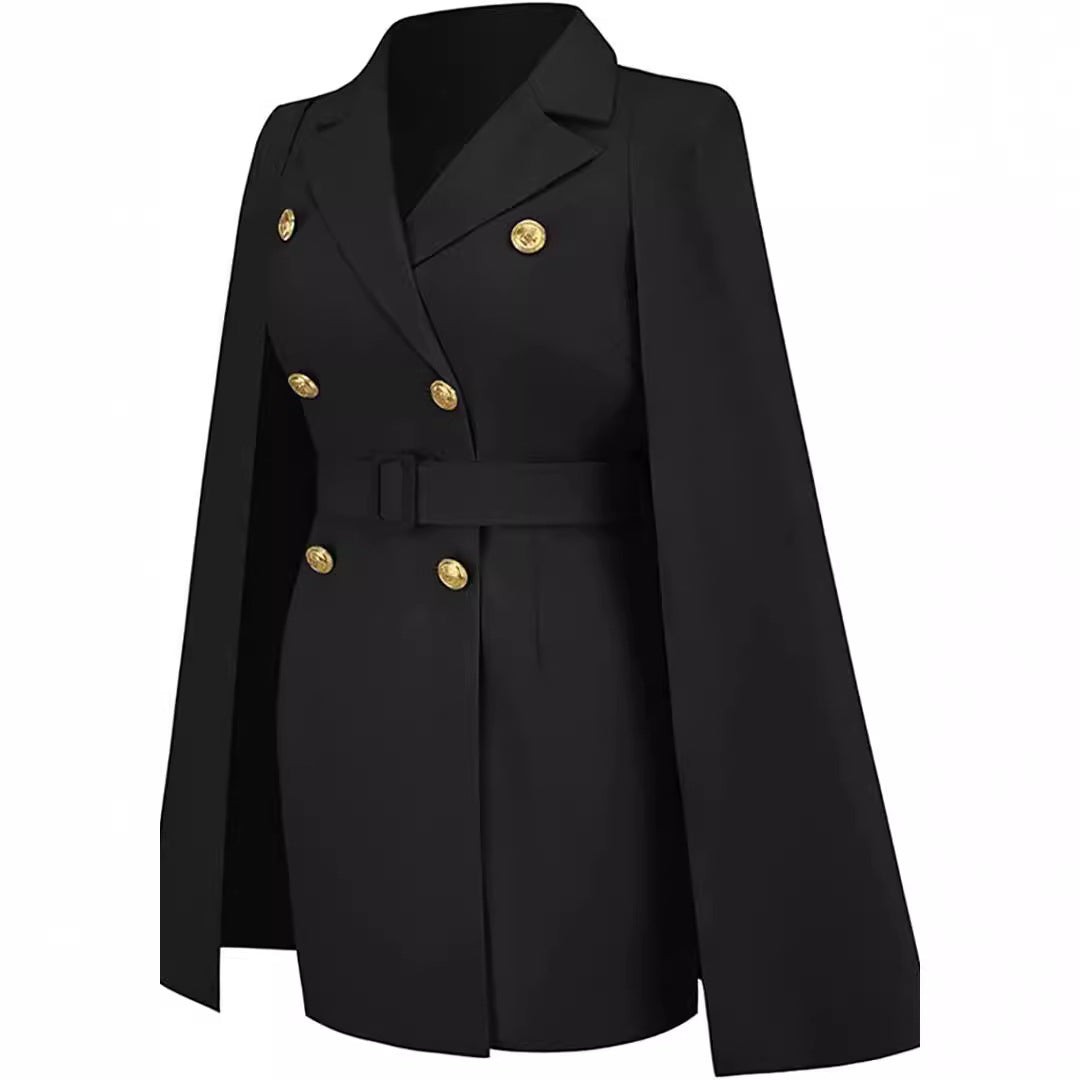 Women's short blazer dress with cape sleeves and double-breasted decorative button placket Chichicherry