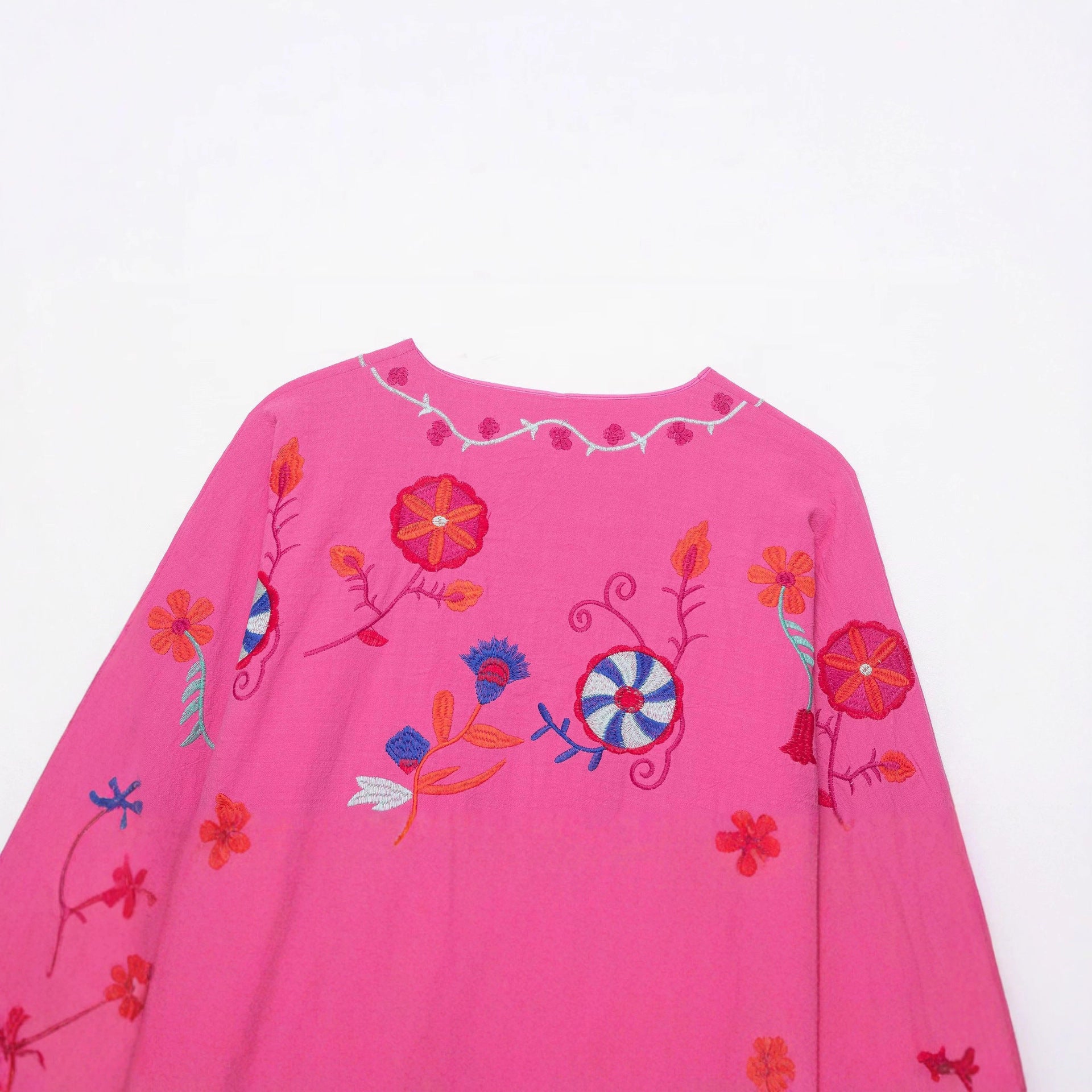Women's Oversize Light Cotton Cardigan with Colorful Floral Embroidery Chichicherry