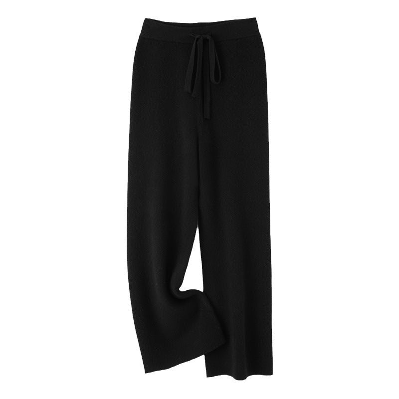 Women's wide knit pants with drawstring waistband and cashmere-like texture Chichicherry