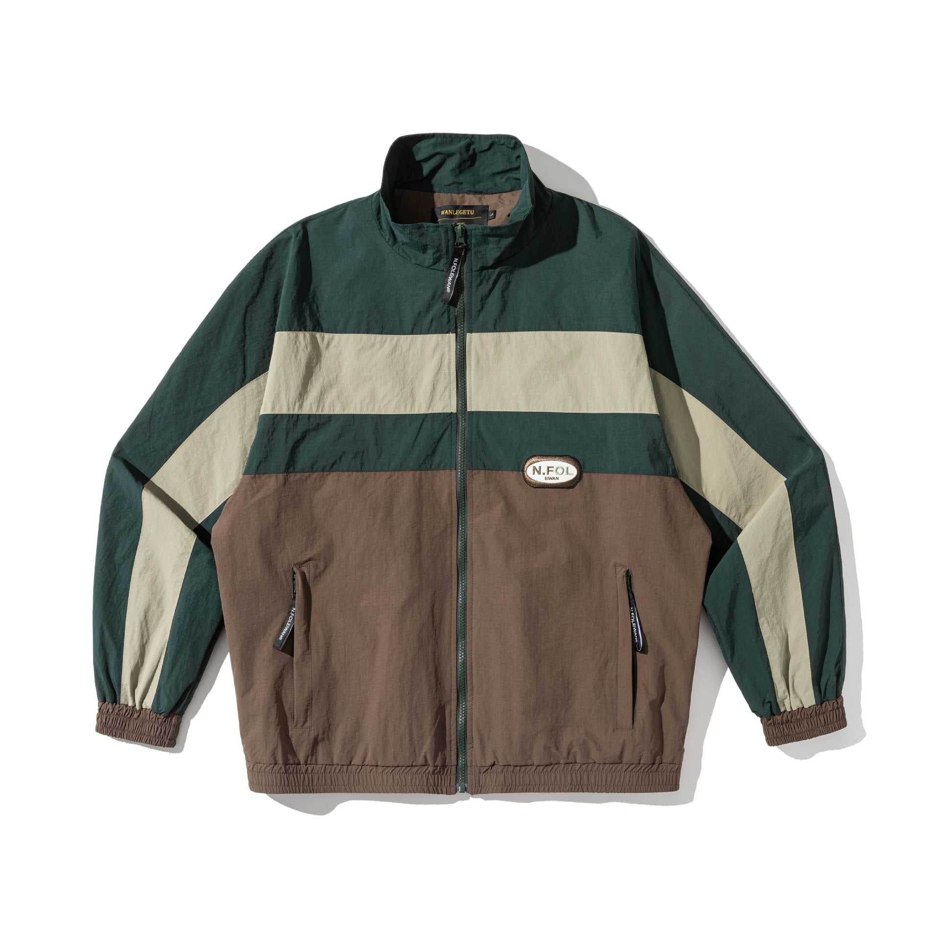 Unisex Lightweight Colorblock Windbreaker Jacket with Stand-up Collar and Elastic Cuffs Chichicherry