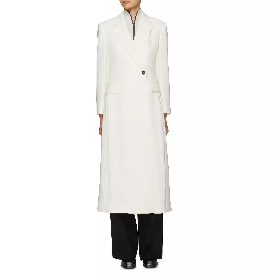 Women floor-length tailored blazer-coat with structured tailoring silhouette Chichicherry