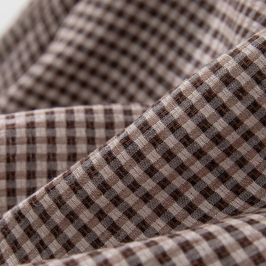 Women Checked Oversize Shirt Blouse with Kent Collar and Rounded Hem Chichicherry