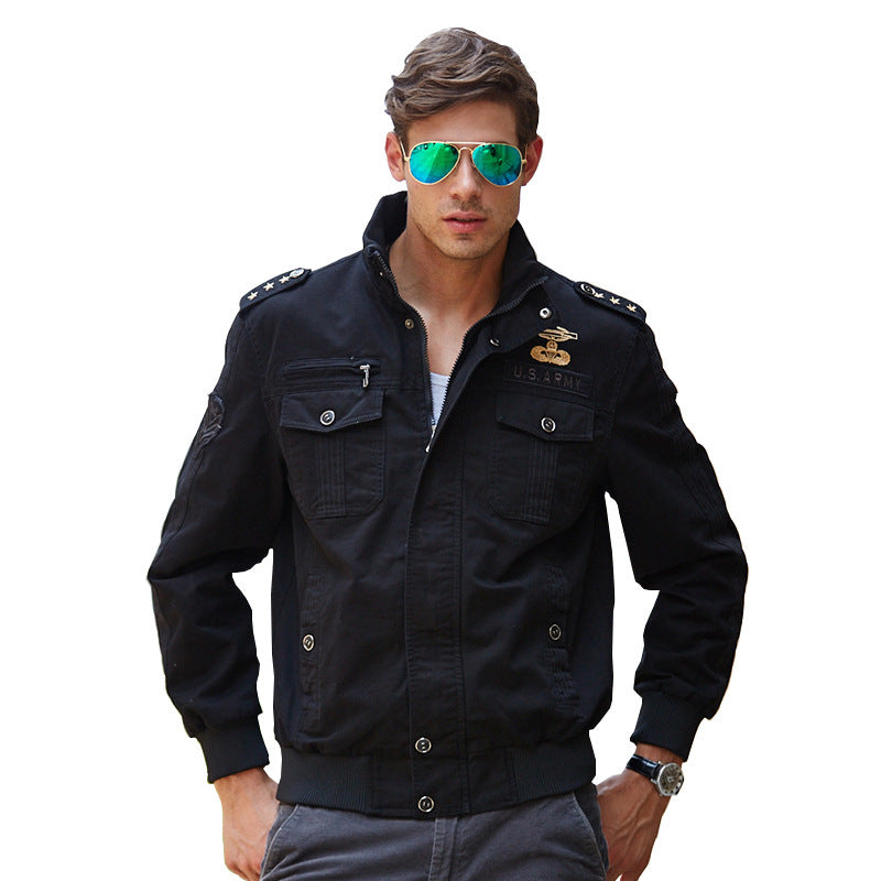Men's lightweight canvas field blouson in pilot style with shoulder patches and multifunction pockets Chichicherry