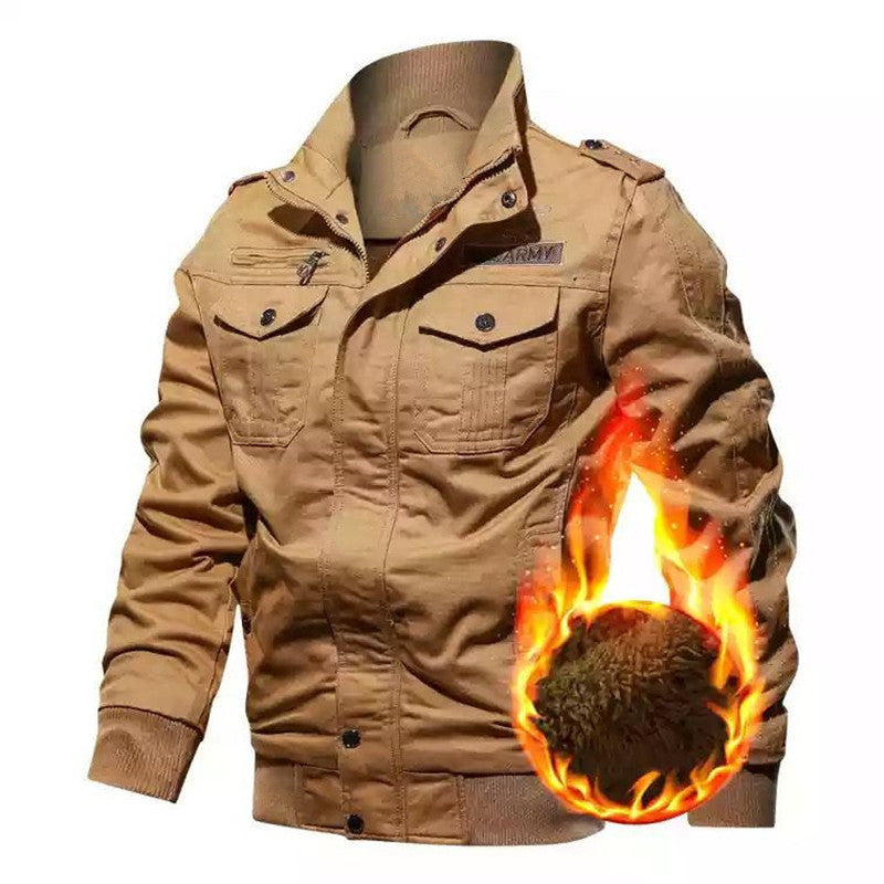 Men's Insulated Military Canvas Jacket with Thermal Lining and Flap Pockets Chichicherry