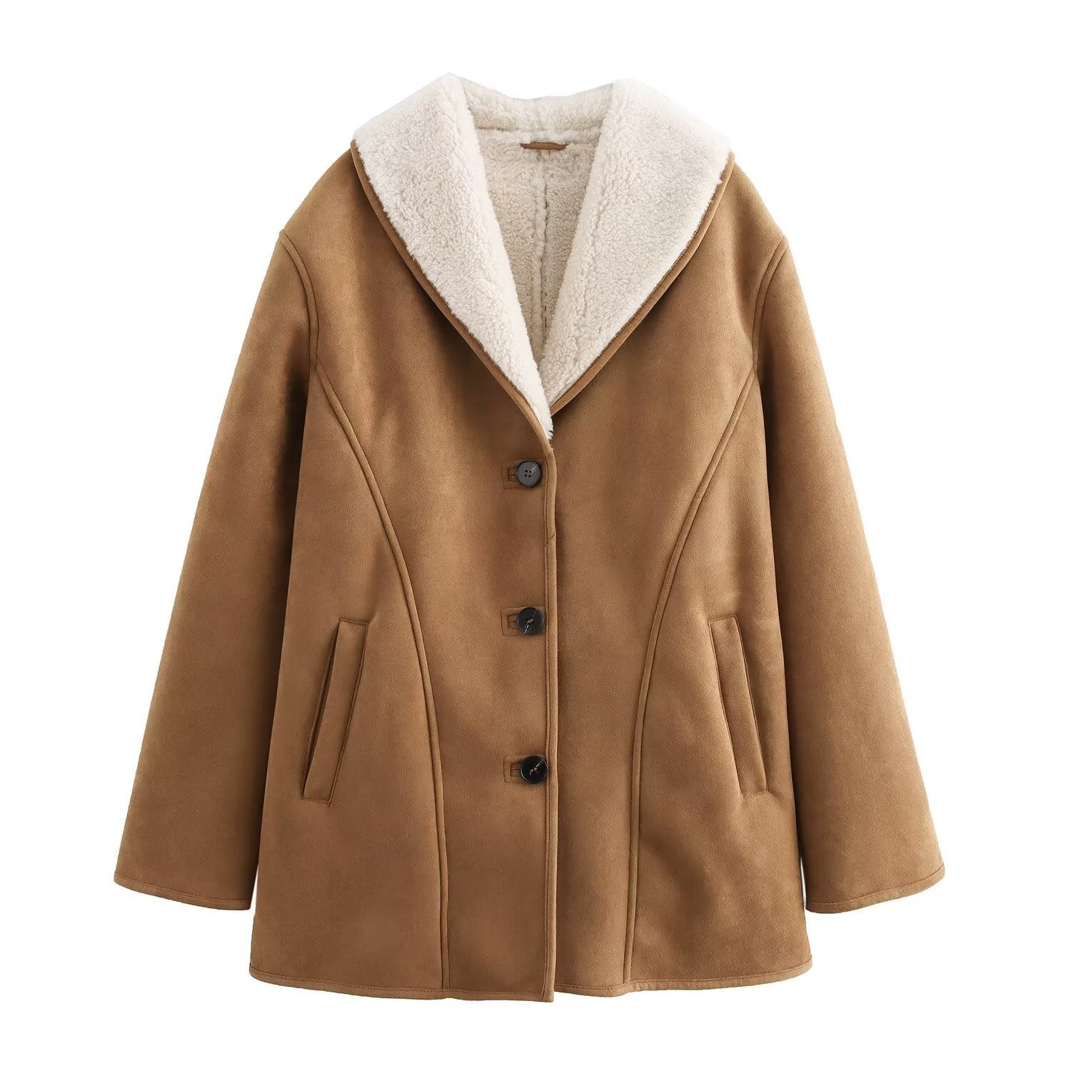 Ladies short coat in velour look with teddy lining and shawl collar Chichicherry