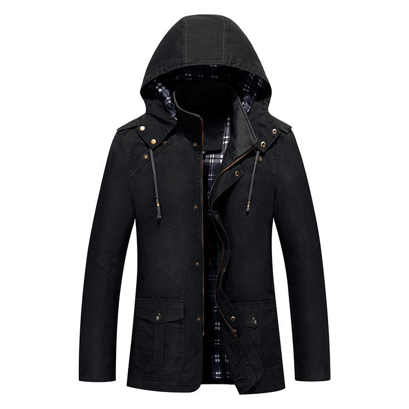 Men's Urban Cotton Hoodie Blouson with Hood, Checked Lining and Patch Pockets Chichicherry