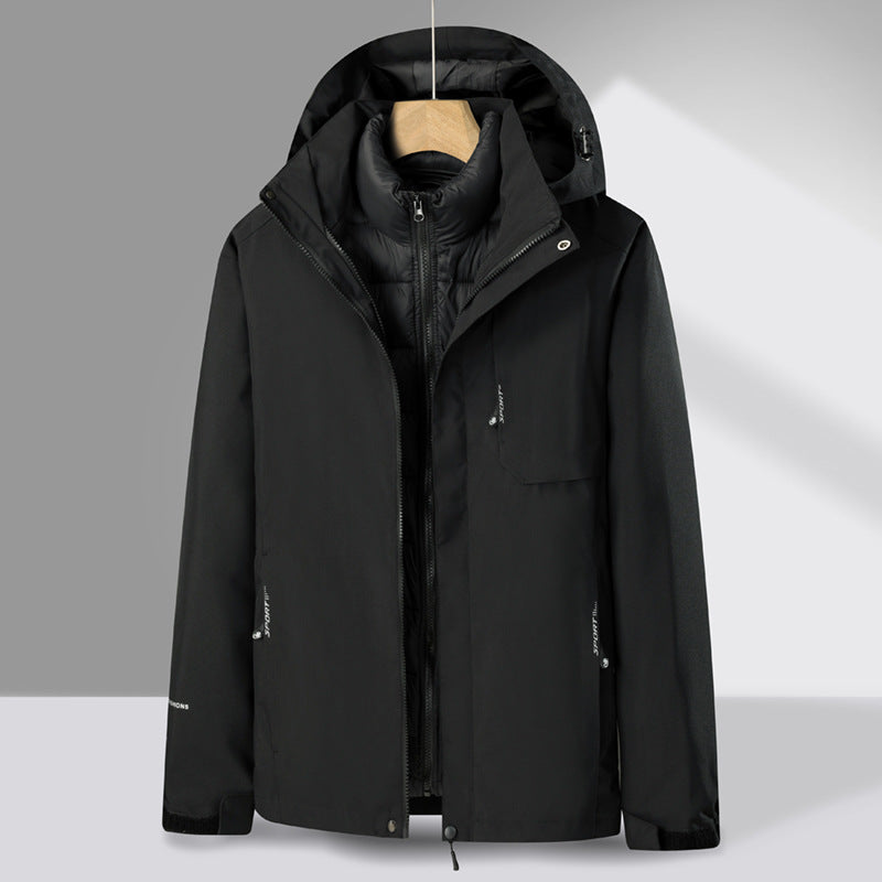 Men's three-piece transitional parka with removable quilted inner jacket and weatherproof softshell outer layer Chichicherry