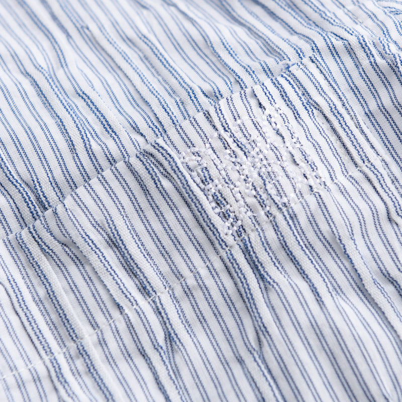 Men Striped Linen Relaxed Shirt with Chest Pocket and Button Placket Chichicherry
