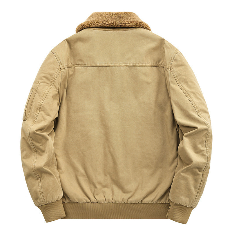 Men's canvas bomber jacket with warming teddy fleece lining and Sherpa collar Chichicherry