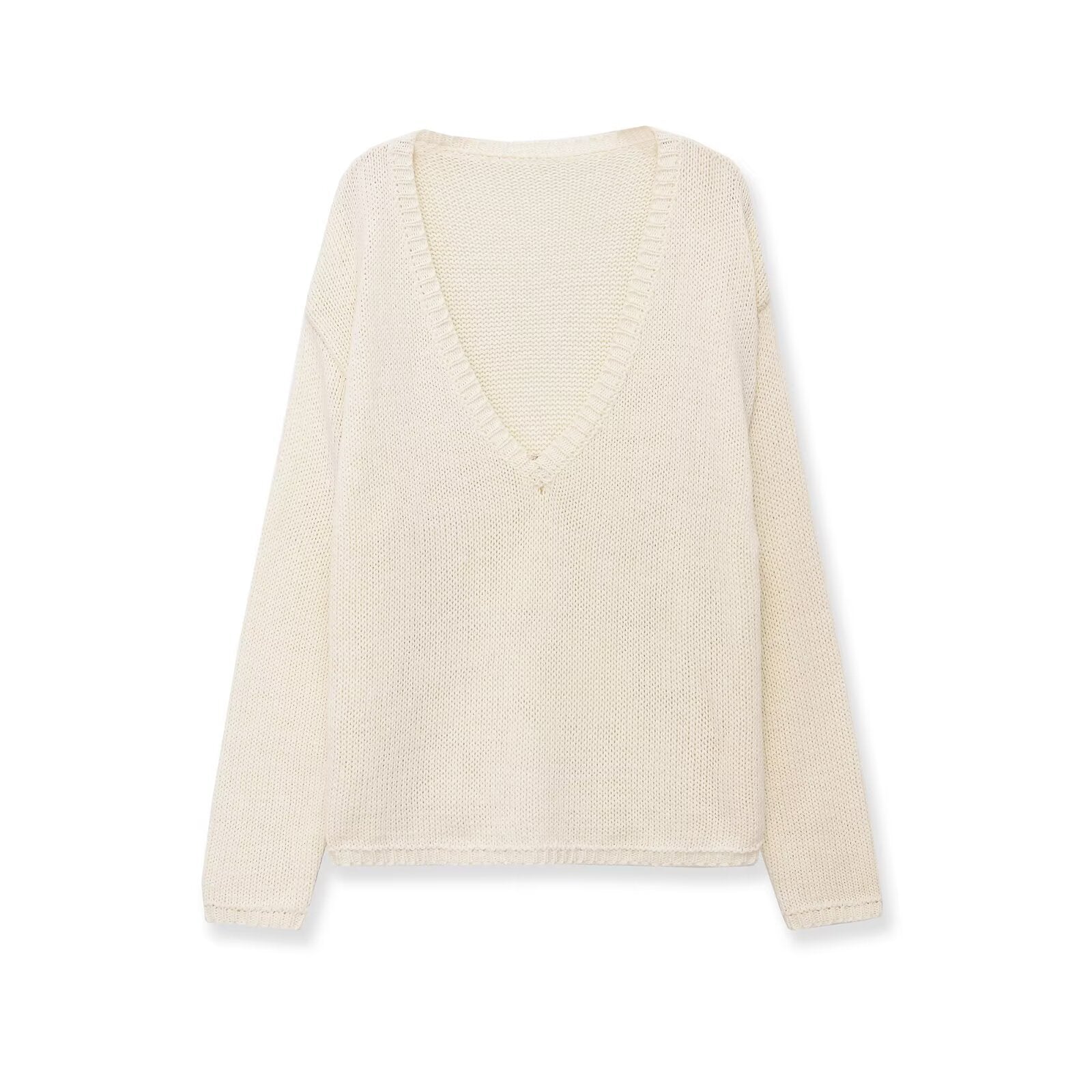 Women's chunky knit sweater with deep V-neck and oversized cut Chichicherry