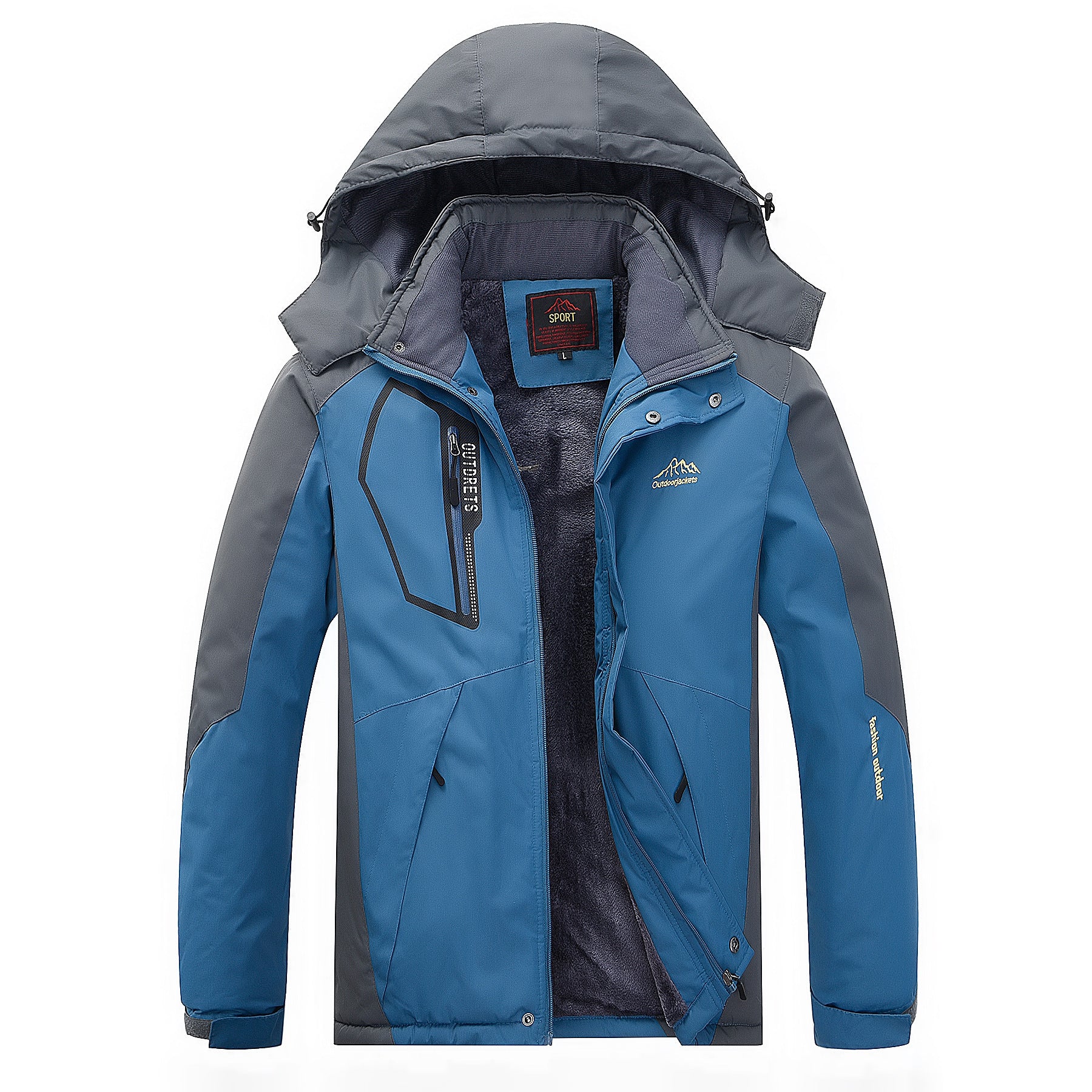 Men's water-repellent outdoor jacket with teddy fleece lining, adjustable hood, and multifunction pockets Chichicherry