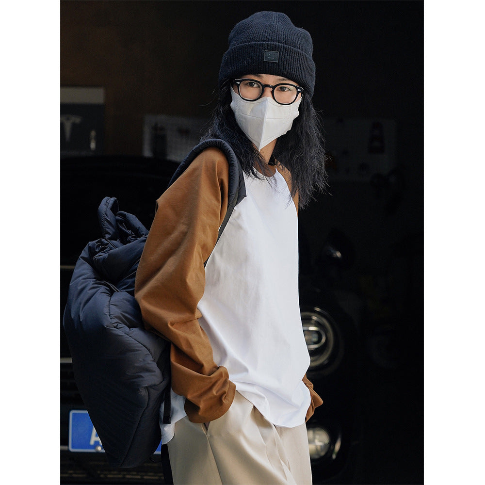 Women's Oversized Raglan Long Sleeve Shirt with Contrast Sleeves Chichicherry