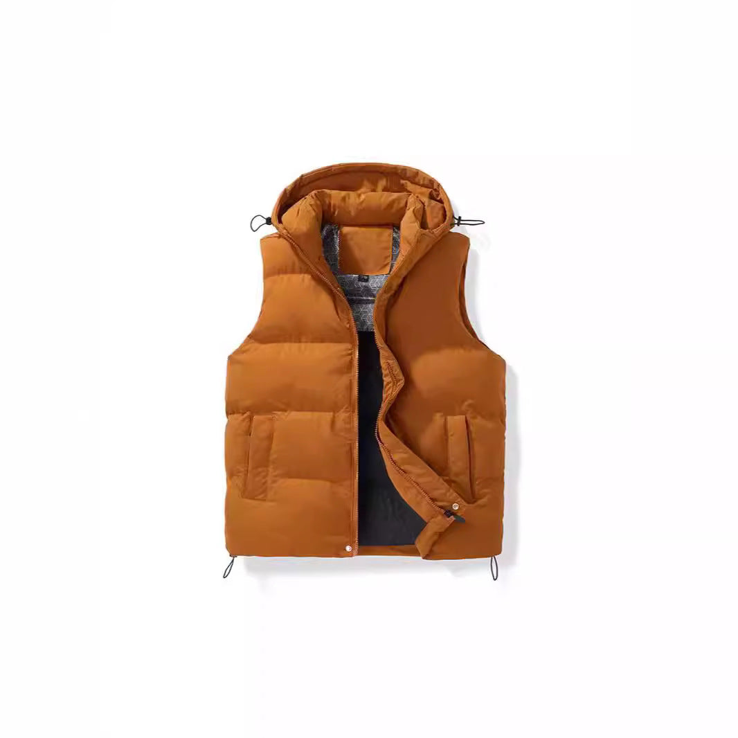 Men's Padded Hooded Vest with Thermal Insulation and Drawstring Chichicherry