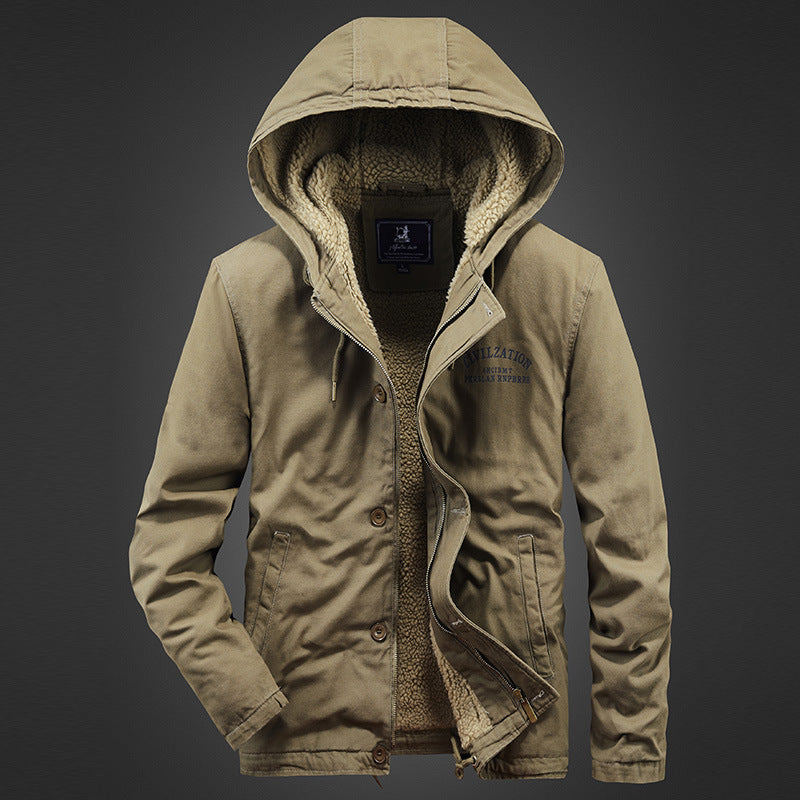 Men's Hooded Canvas Parka with Sherpa Lining and Thermal Insulation Chichicherry