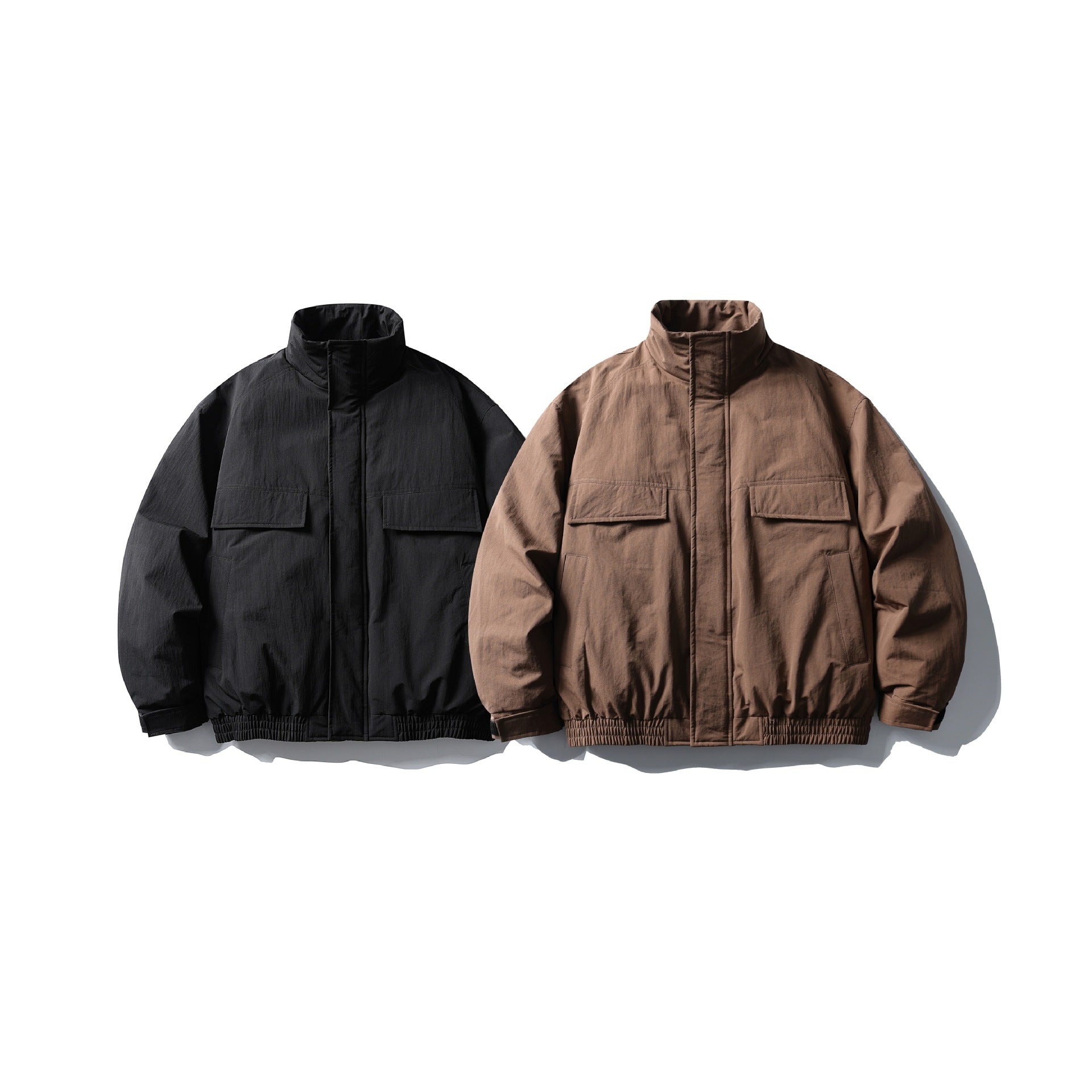 Men's Boxy Thermal Field Jacket with High Stand Collar and Flap Pockets Chichicherry