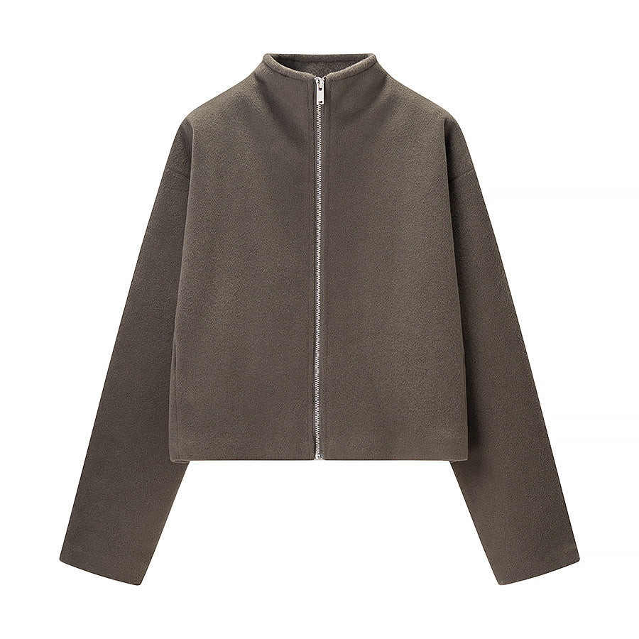 Women short cut fleece jacket with stand-up collar and full-length zipper Chichicherry