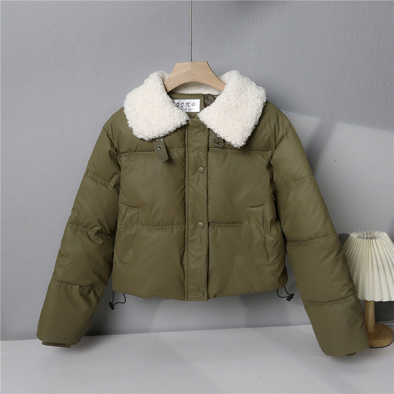 Women's quilted winter jacket with teddy collar, padded insulation, and concealed snap button closure Chichicherry