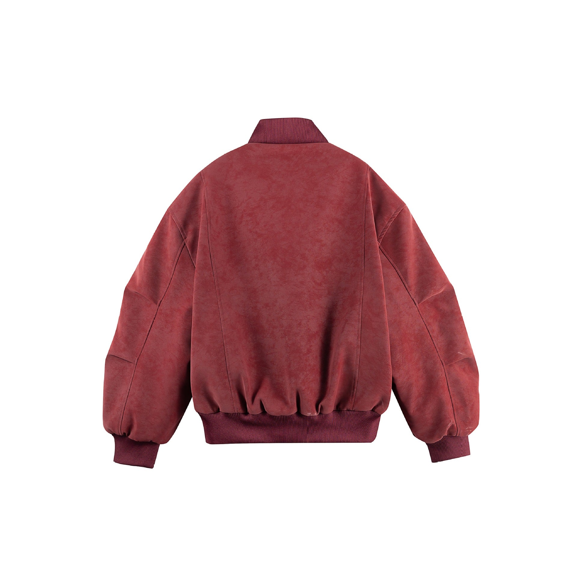 Women's Boxy Bomber Jacket in Vintage Suede Look with High Ribbed Collar and Kangaroo Pockets Chichicherry