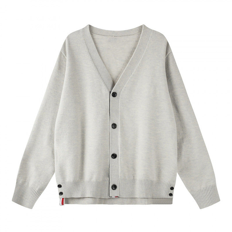 Unisex Oversize V‑Neck Knitted Cardigan with Button Placket and Side Press Buttons Chichicherry