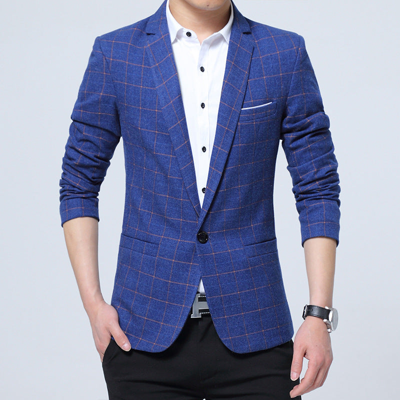 Men's Checked Slim-Fit Blazer in Business-Casual Style Chichicherry