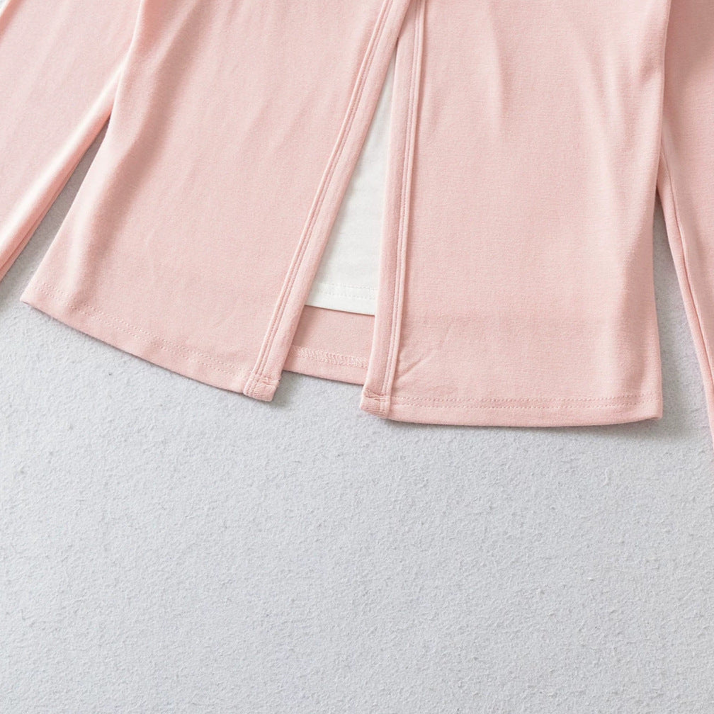 Women's layered cardigan with integrated lace cami and single-button closure Chichicherry