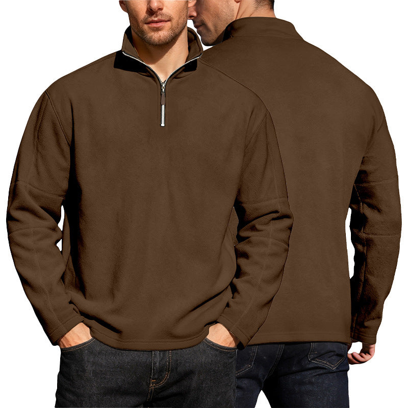 Men's Thermo Fleece Half Zip Pullover with Stand-up Collar Chichicherry